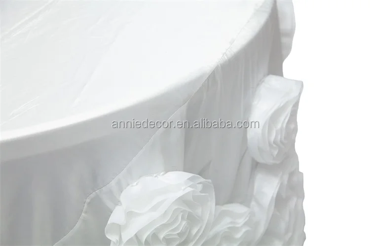 Al1-TC25China Factory 120'' white round satin rosette linen table cloth wedding