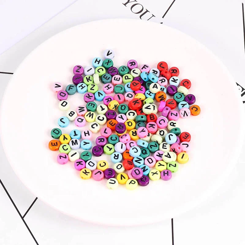 

Colorful And Black Acrylic Spacer Number Beads Flat Round White Letter Pattern About  Hole: Approx 1.5mm DIY Necklace, Color