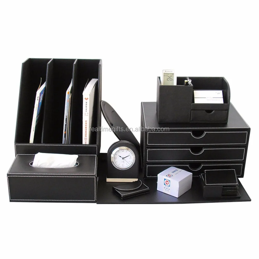 Luxury Business Office Table Organizer 9 Pieces Pu Leather Desk ...
