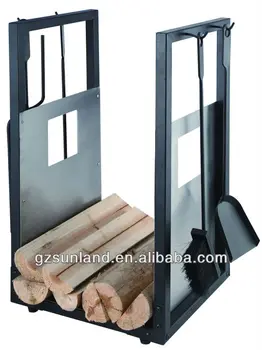 5 Pcs Fireplace Tools Set With Log Carrier Stainless Steel Black