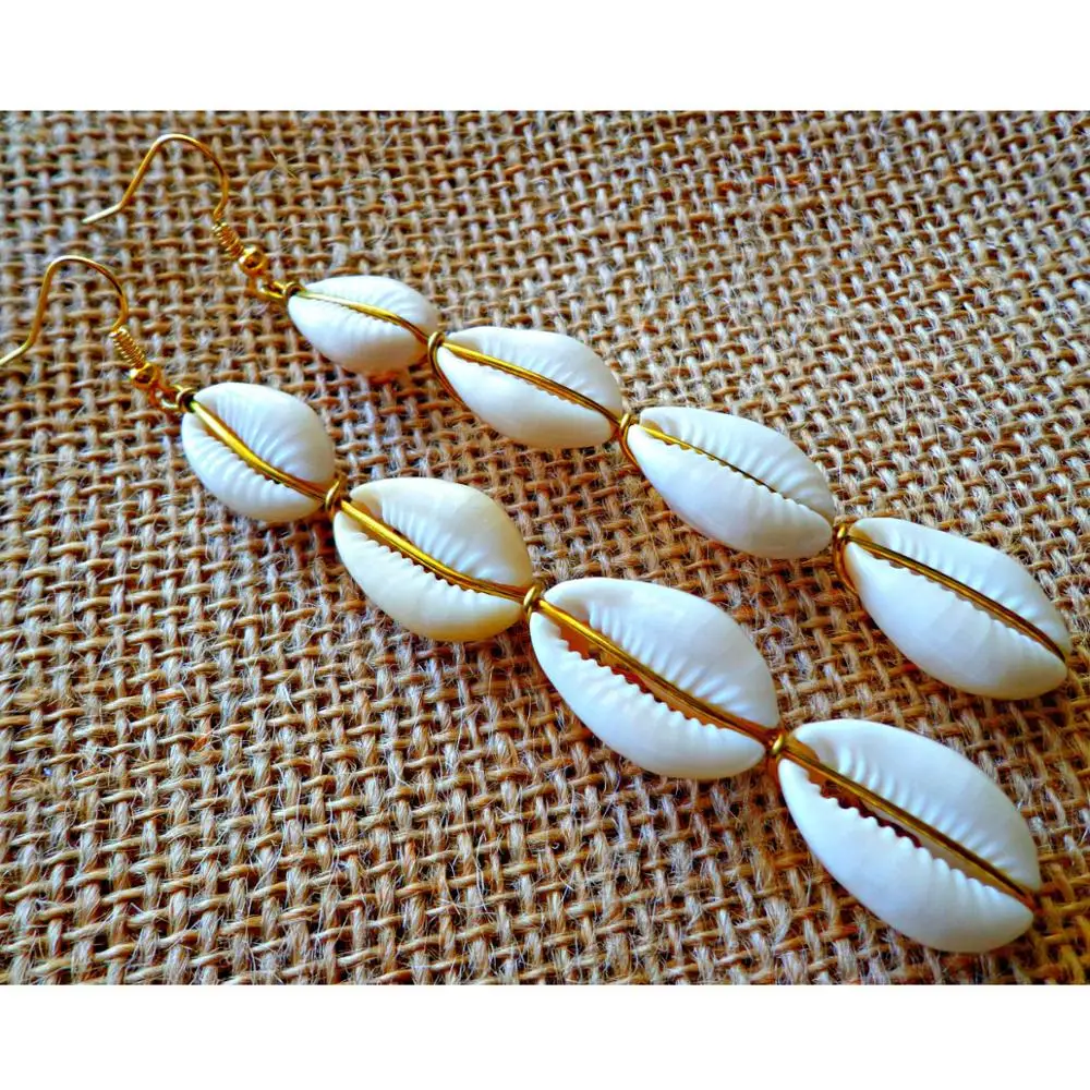 

Zooying new boho Sea Cowry Shell Earrings Ethnic Drop Earrings, White