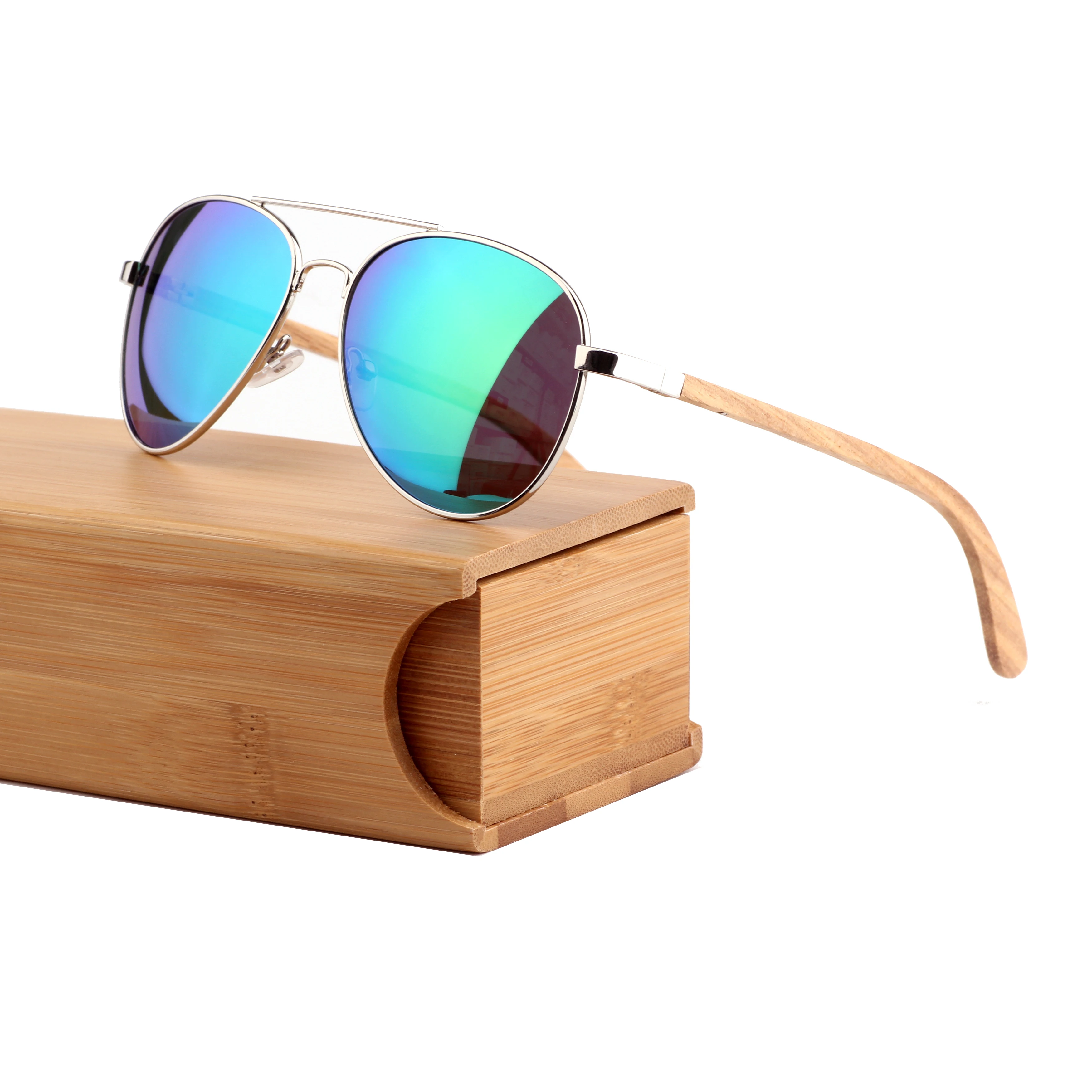 

custom engraved Flat top pilot zebra wood polarized sunglasses
