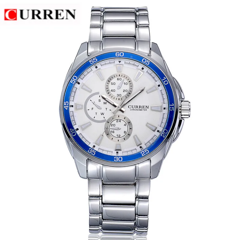 

CURREN 8076 Japan Movt Quartz Watch Stainless Steel Luxury Sport Watch, Black;white;silver
