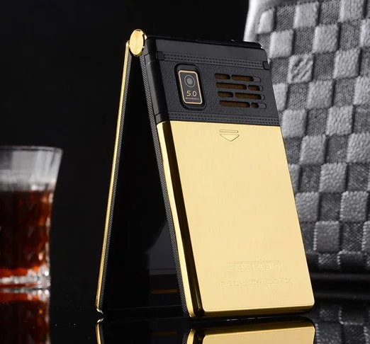 

Flip Touch Screen 3.0" Speed Dial SOS Metal Body Senior Cell Phone TKEXUN M2, Gold, black,