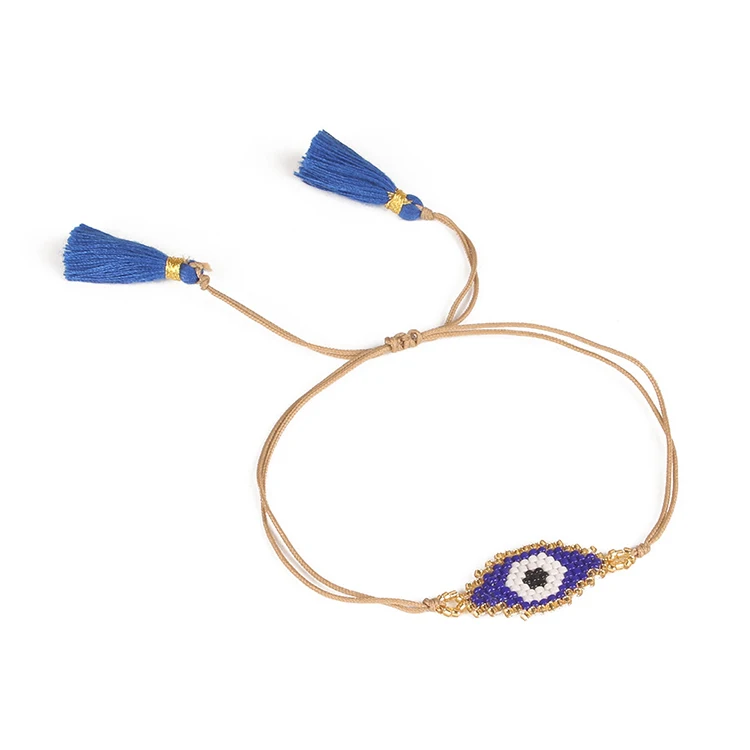 

Handmade eye evil MIYUKI Bracelet Seed Beads Bracelets Gold Blue Adjustable Her Women Gifts Cuff Bracelet(KMB83615), As picture
