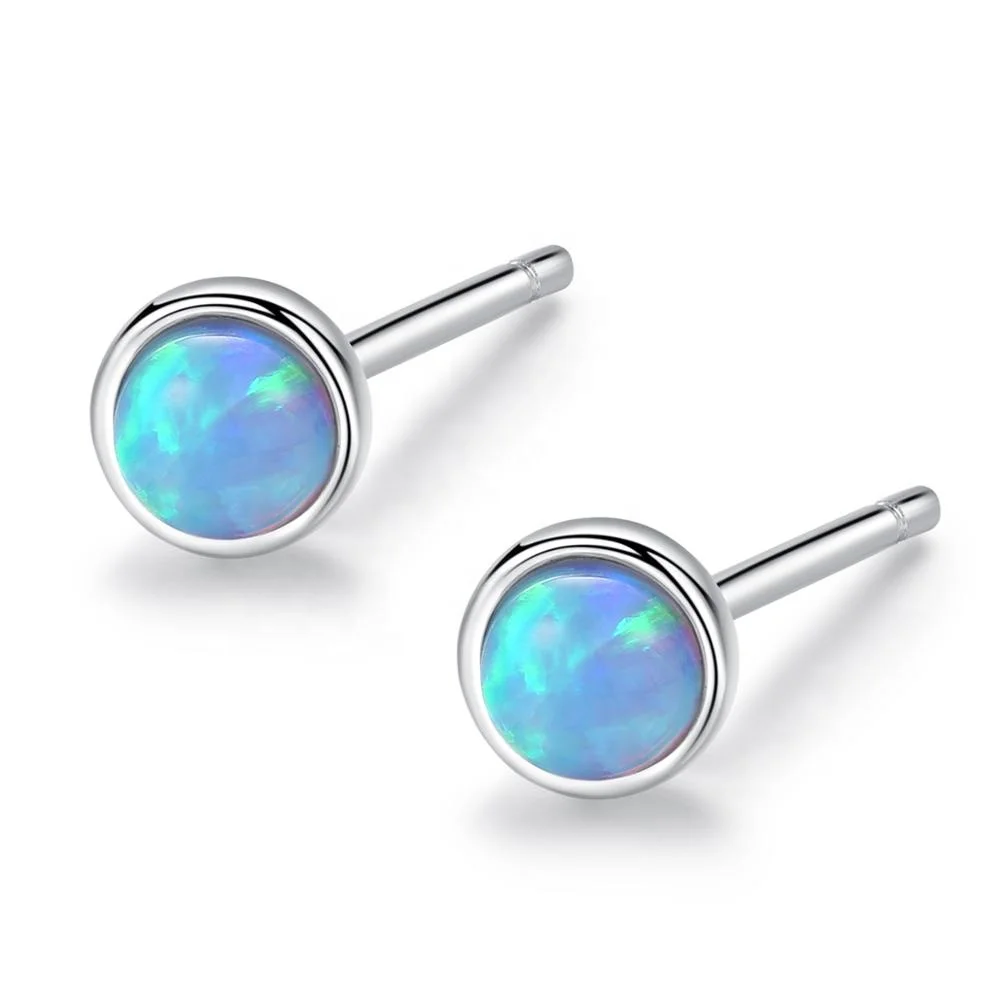 

CZCITY Small Cute Korean Fire Opal Stud Earrings for Girls 925 Sterling Silver Fine Earring Jewelry