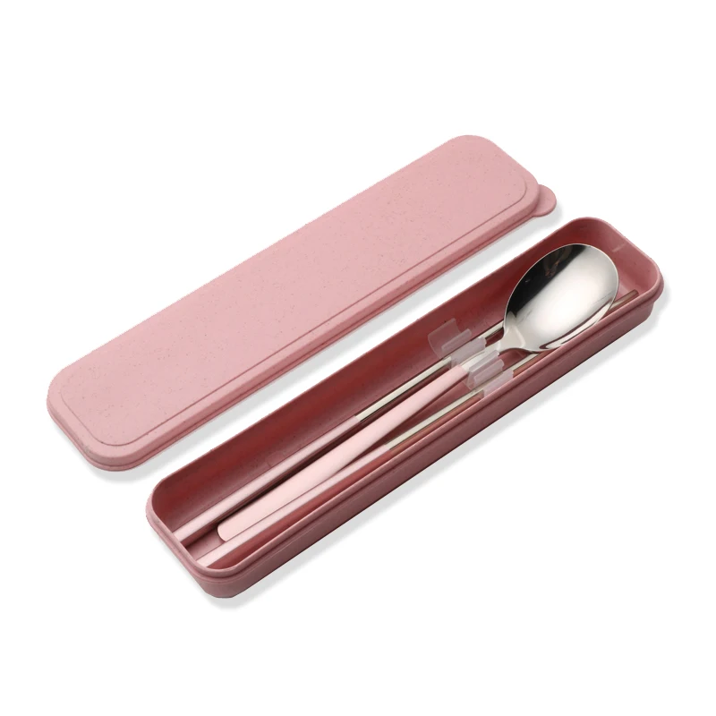 

Color Paint Stainless Steel Spoon and Chopstick Box, Portable Cutlery Set for Student Travel, White;black;pink;blue;red