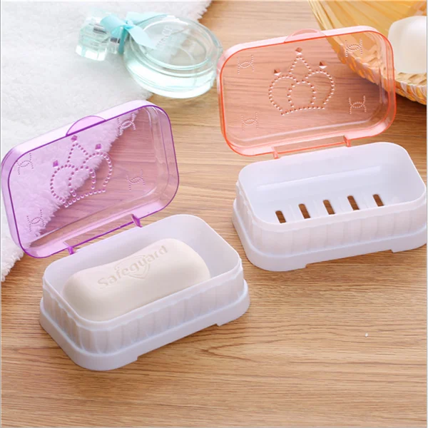 
transparent color Plastic Soap box with lids cover fashion travel home plastic soap box drain and bathroom soap Holder 