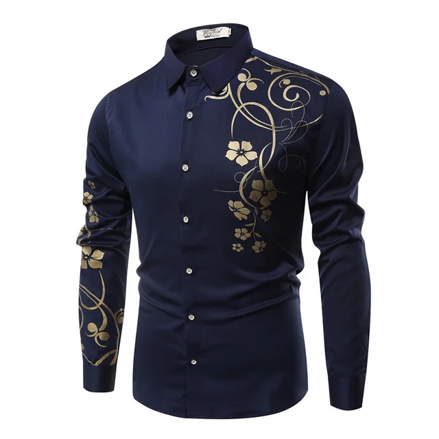 

spring summer men long sleeve print casual dress shirts