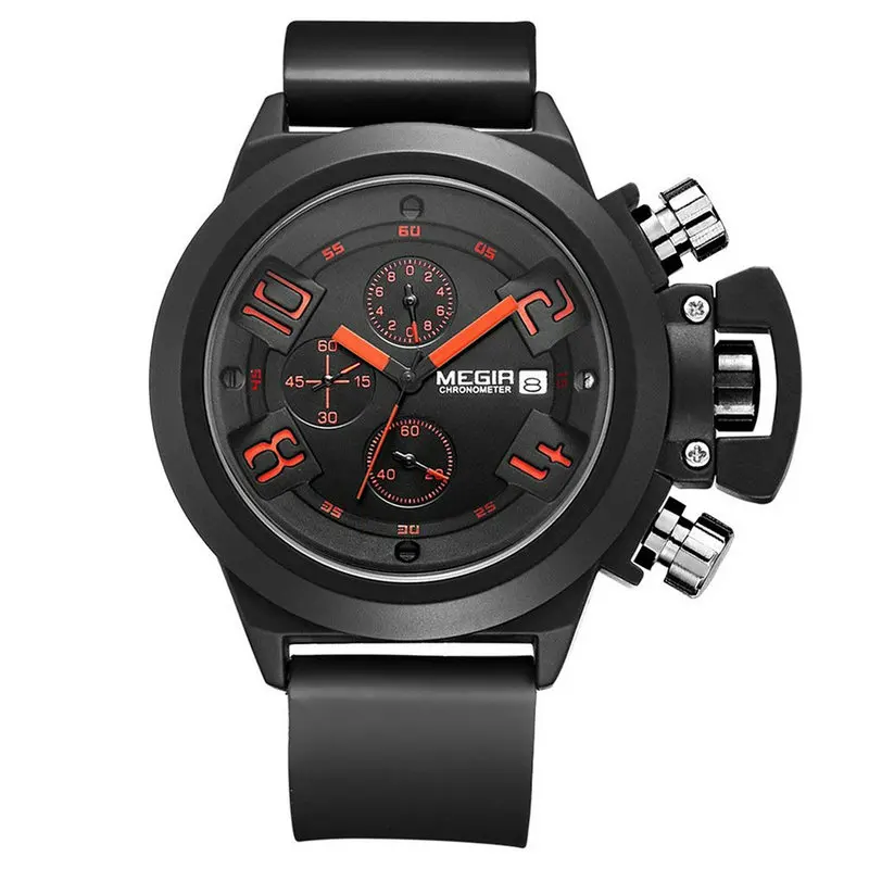 

MEGIR 2002 Men Quartz Watch Clock Reloj Hombre Silicone Military Sport Wristwatch for Man, 2 color for you choose