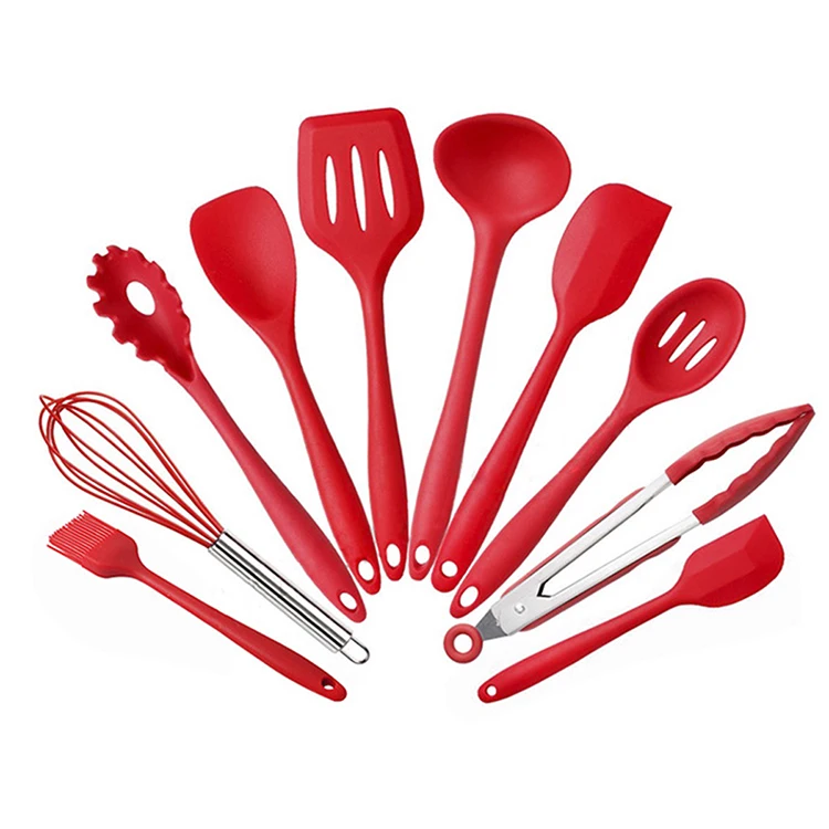 

Silicone Cooking Tool Kitchen Utensils ladle spoon 10 Pieces red kitchen utensil set, Customized color