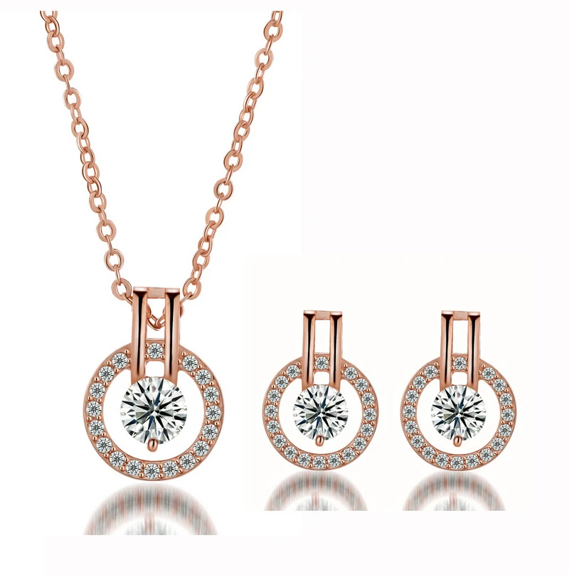 

New Arrival 2017 Big Sale Wedding Jewelry Sets 18K Rose Gold Plated Necklace/Earring Bijouterie Sets for Women, N/a