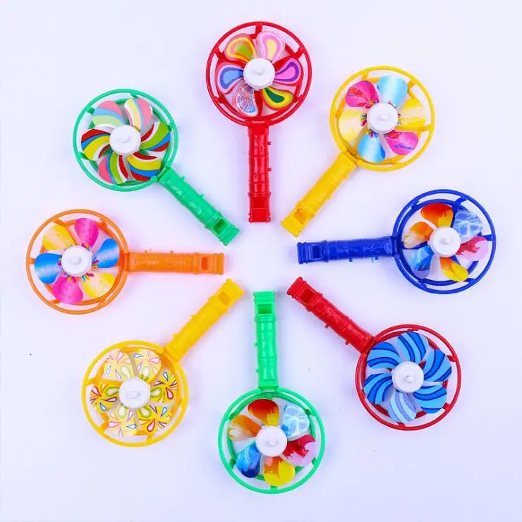 Hot sale plastic small whistle toy with colorful windmills promotional gifts for kids