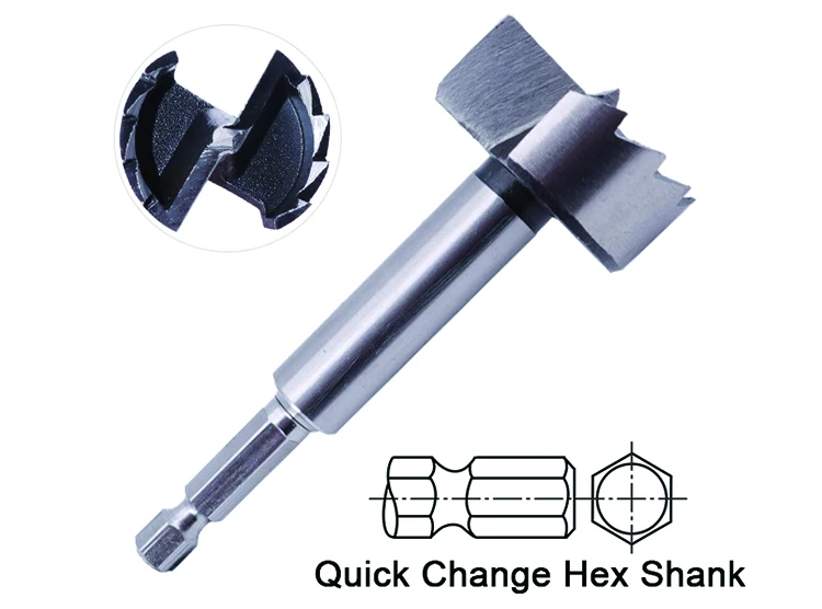 Quick Change Hex Shank Wood Boring Forstner Drill Bits with Saw Teeth