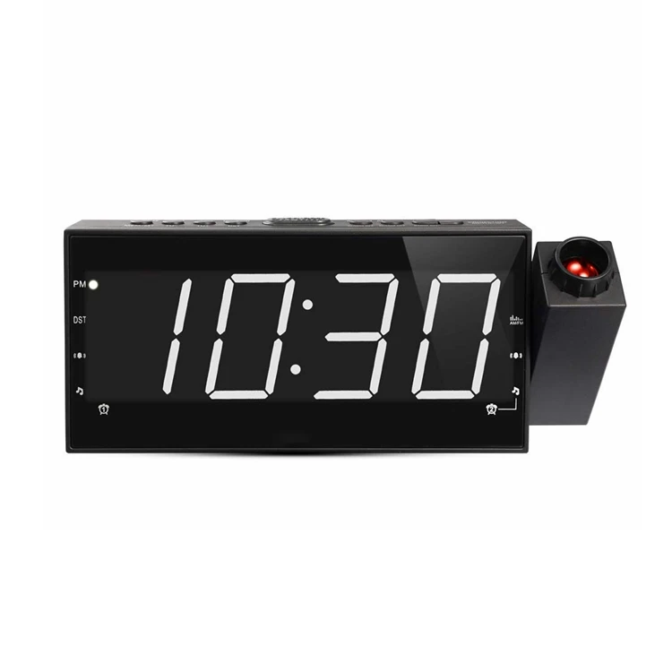 

Hot sale modern radio digital 180 degree home wall alarm led projector clock, Black