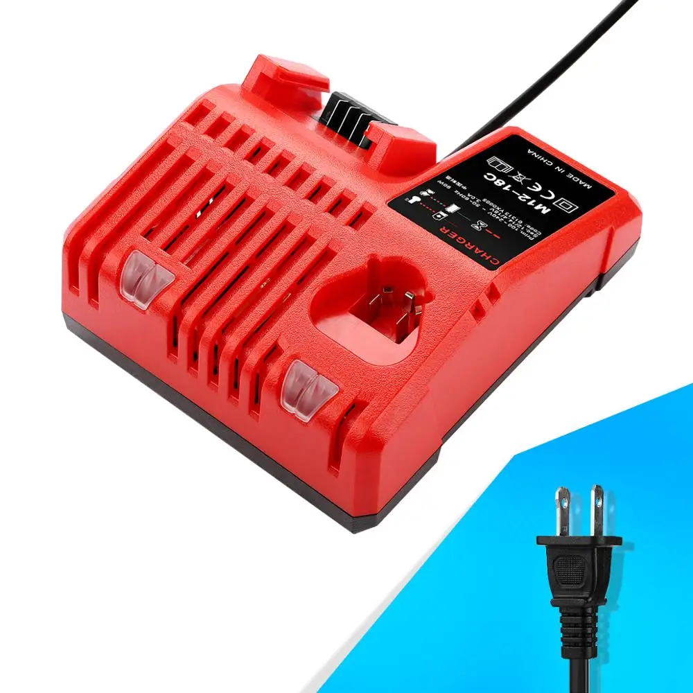 

Replacement Power Tool Battery Charger For Milwaukee M12 12V 48-59-2401 48-11-2402 14.4v-18v Charger M18,48-11-1, Red