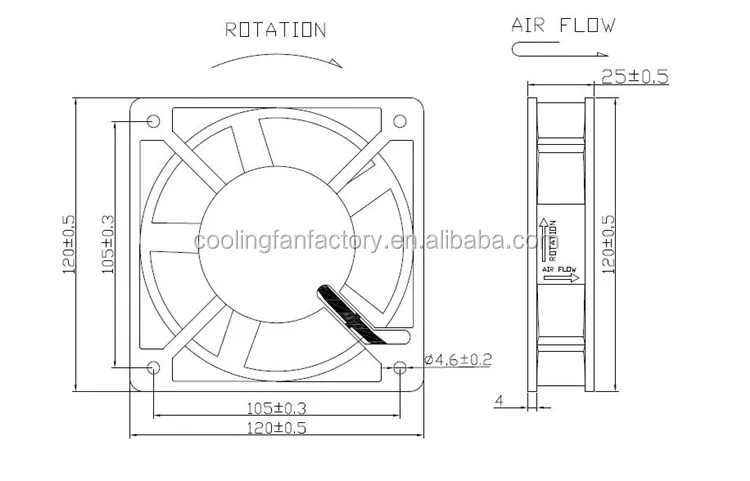 Axial Cooling Fan, 120mm, 220V, 12025, 120x120x25mm - detail 2