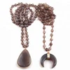 Fashion Grey Quartz Stone Necklace Knotted Moon Pendant Horn Necklace costume necklace