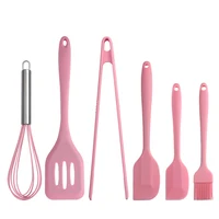 

Amazon Top Seller 2020 Kitchen Utensils Bakeware DIY Cake Pink 6 PCS Silicone Baking Utensils Sets Brush Mix Spatulas Clips