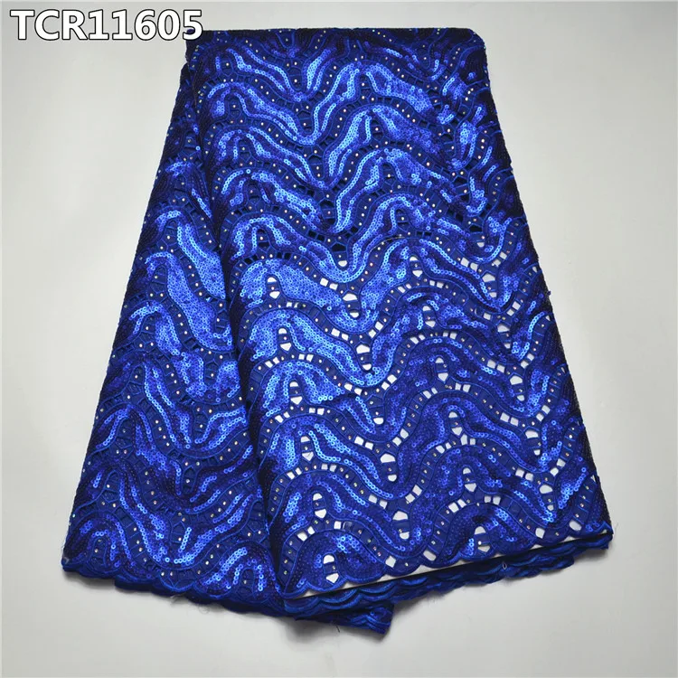 

2016 royal blue sequins african french net lace fabric for women garment material TCR11605, Customized