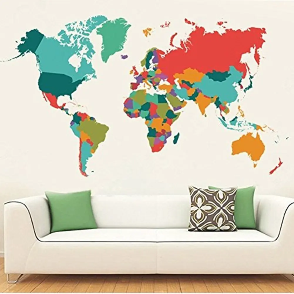 world map removable wall sticker Colorful World Map Wall Decals Peel And Stick Removable Wall world map removable wall sticker