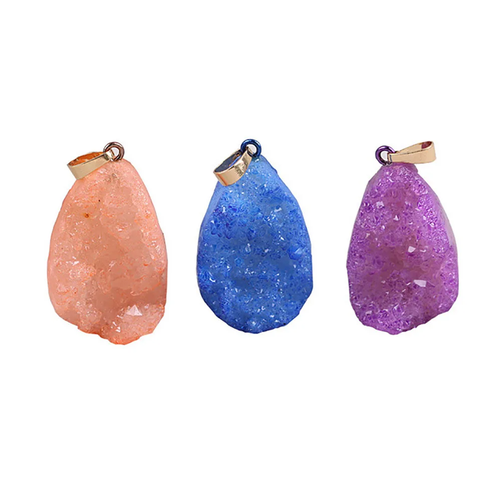 

New Agate Druzy Quartz Pendant Waterdrop Shape Pendants For Girlfriend, Colorful