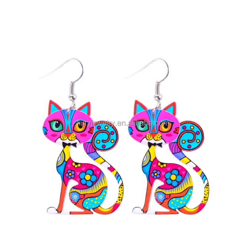 

New wholesale acrylic cat earrings women and children, As picture;also can be customed