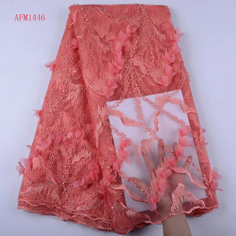 

Peach Color High Quality 3D Net Lace Fabric For African Tulle Lace Fabrics For Garment Mesh French Lace Fabric 1446