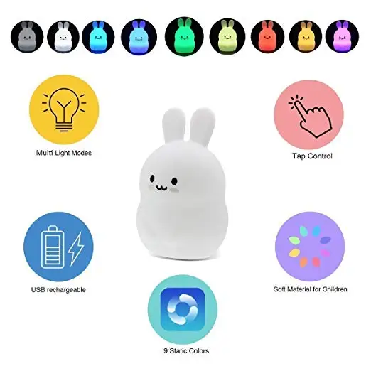 AAA Battery Operated Cartoon Lamp Rabbit Night Light Kids Bedroom Bedside Pet Baby Nursery Nite Lite