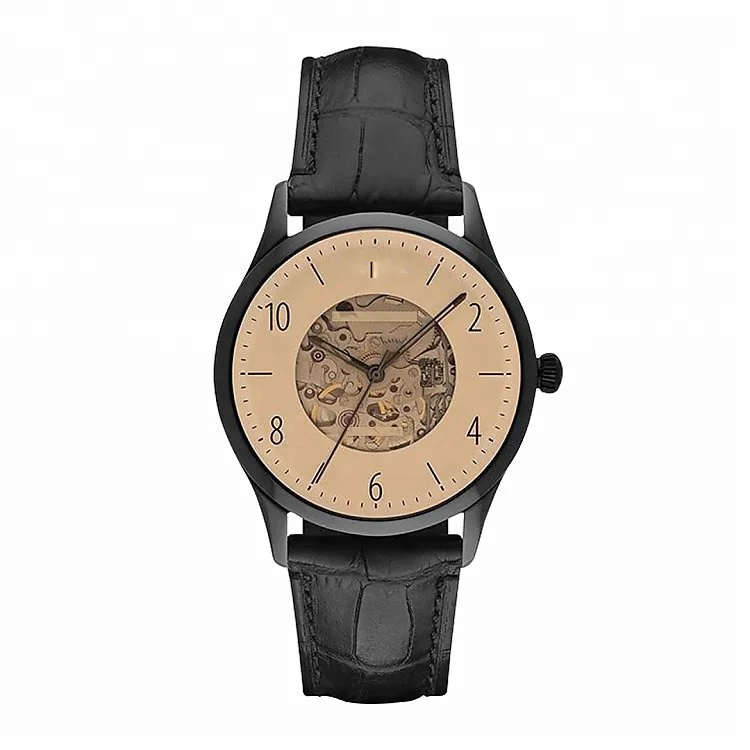

Japan Mechanical Movement Leather Band Watch Men's Watch, Black