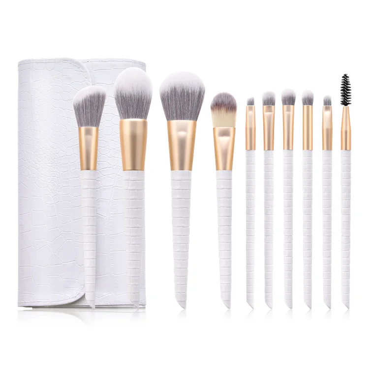 

Wholesale Cusromized Makeup Brushes Set White 10 Piece Crocodile Vegan Make Up Brushes With Personalized Logo For Makeup