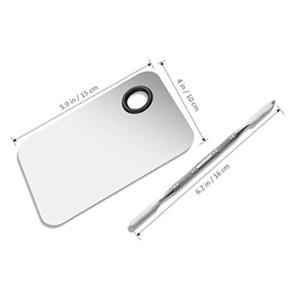 

Professional make up tool Stainless steel cosmetic makeup palette with spatula, Silver