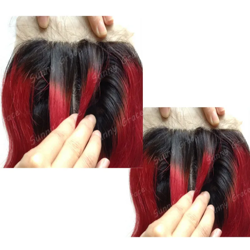 

7A ombre #1b/red human hair silk base closure three/3 way part body wave dark root hair Silk Base closure with baby hair Closure, N/a