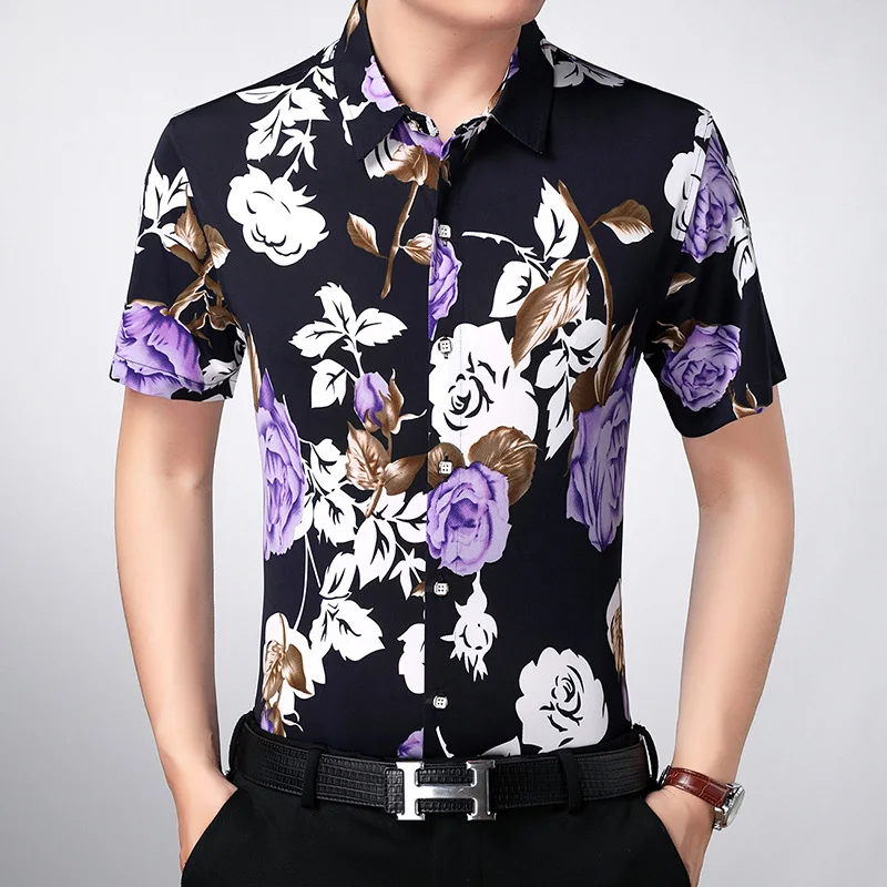 

2019 new arrival western style cheap hot custom fit flower print polyester man shirt