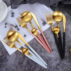 Image of High Quality Stainless Steel gold spoon fork knife cutlery set