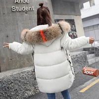 

2018 winter hot selling fashion women fur collar hooded coat warm long down feather jacket