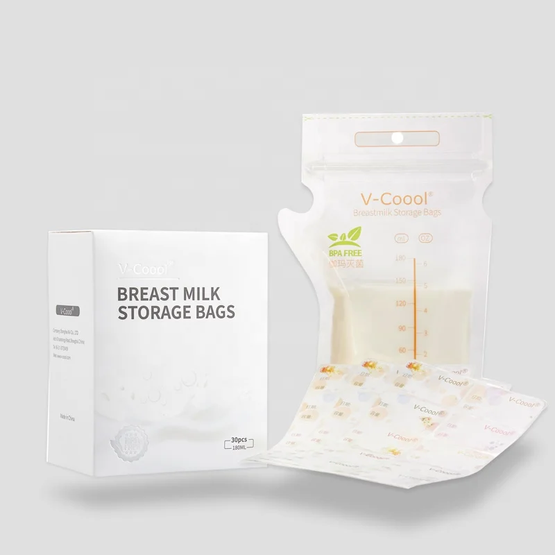 

V-Coool Wholesale BPA Free freezer safe zip lock self-standing up breast milk storage bag for breast feeding, Clear