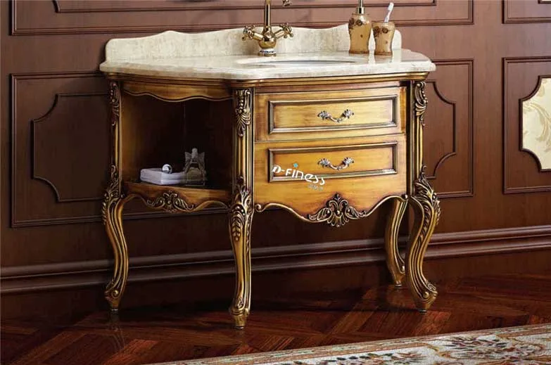 Classic Oak Wooden Bathroom Furniture Marble Countertop Bathroom H88091a Arabic Style