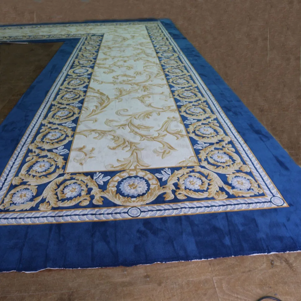 Navy Blue Beautiful Floral Cut Pile Design Wall To Wall Carpet Wool