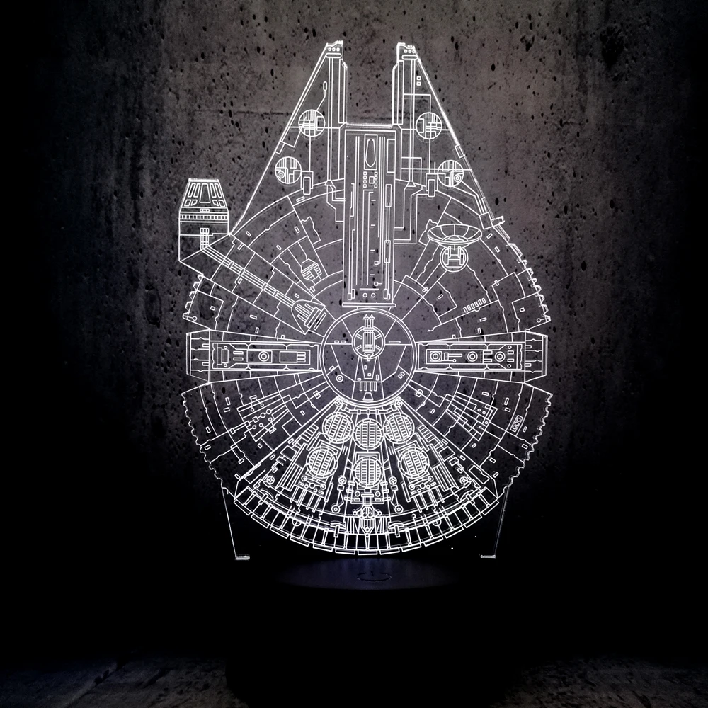 Novelty Millennium Falcon 3D LED Lamp Cool Boy Bedroom Night Light Trek Decor Bulbing Kids Gift Luminaria Gadget