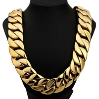 

AFXSION Jewelry wholesale china 316L stainless steel plated gold thick cuban link chain necklace men