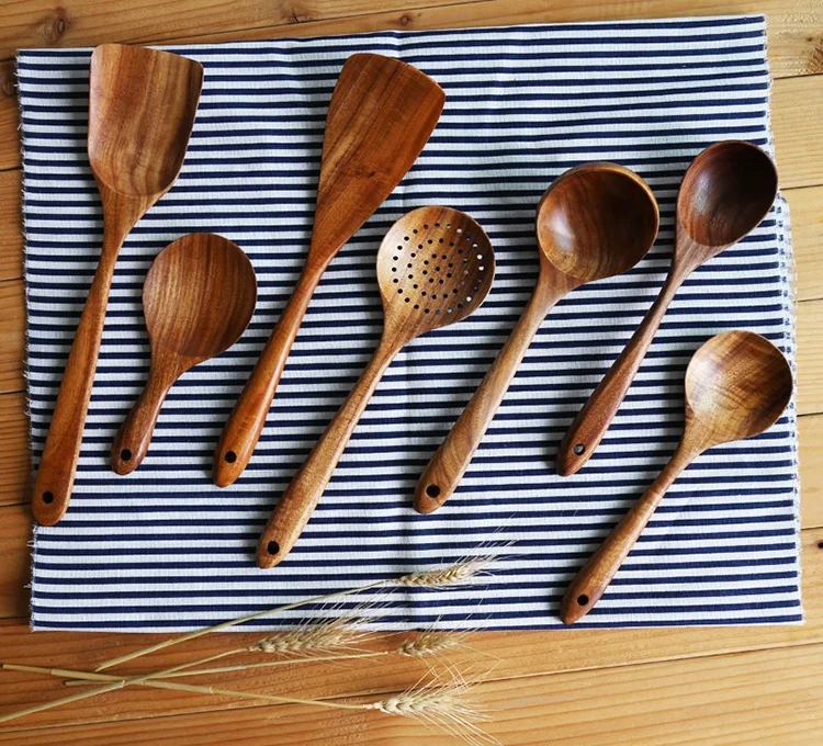 
wooden cooking kitchen accessories set teak wood cooking utensil set 