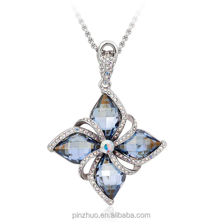 

22 k gold jewelry,Charm white gold necklace with heavy flower pendant, Light blue