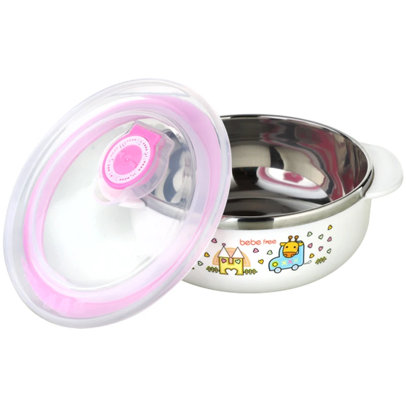 

Food Grade 304 Stainless Steel Non-toxic Baby Feeding Bowl with Silicone Lid BB030, Customized color