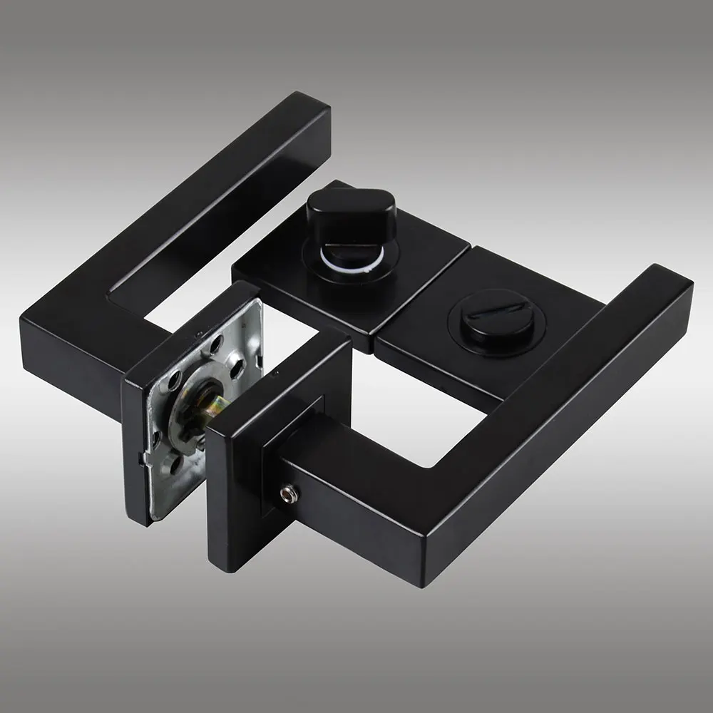 
201 stainless steel black finish color square tube lever door handles lock set with cylinder/key/WC square escutcheon 