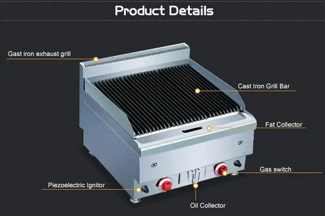 Commercial Countertop Stainless Steel Indoor Bbq Gas Burner Grill