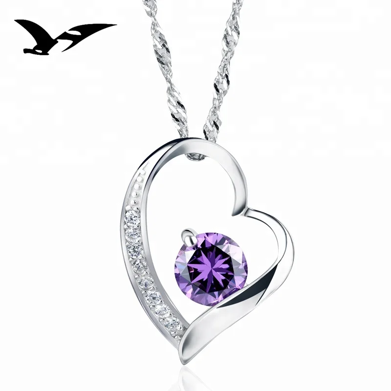 

Wholesale 925 sterling silver Heart Shape Pendant main raw material cubic zirconia jewelry, Purple / white