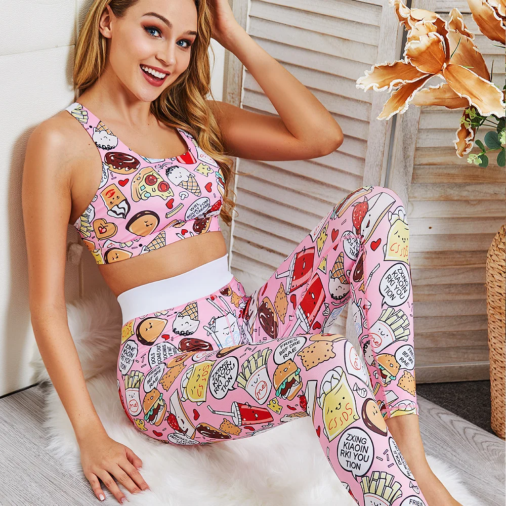 

Women/Girl Carton Printing High Waist Fitness Workout Yoga Pants And Bra Set, N/a