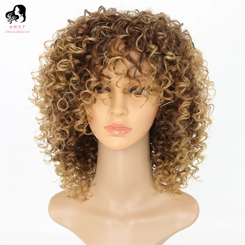 Wholesale Cheap Kinky Curly Heat Resistant Fiber Wigs Synthetic Short Ombre Afro Wigs