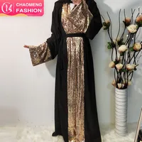 

1681# Muslim modest wear with beads sequins abaya dubai luxury for muslimah clothing